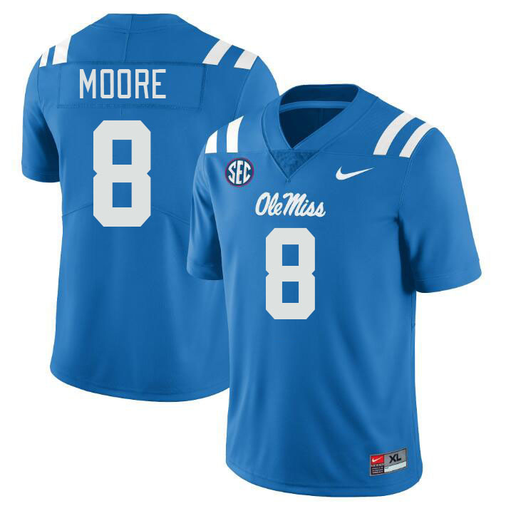Ole Miss Rebels #8 Elijah Moore College Football Jerseys Stitched Sale-Power Blue